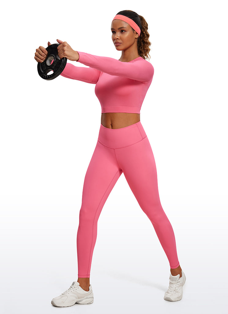 CRZ YOGA Women's Slim Fit Running Yoga Seamless Crop Long Sleeves White