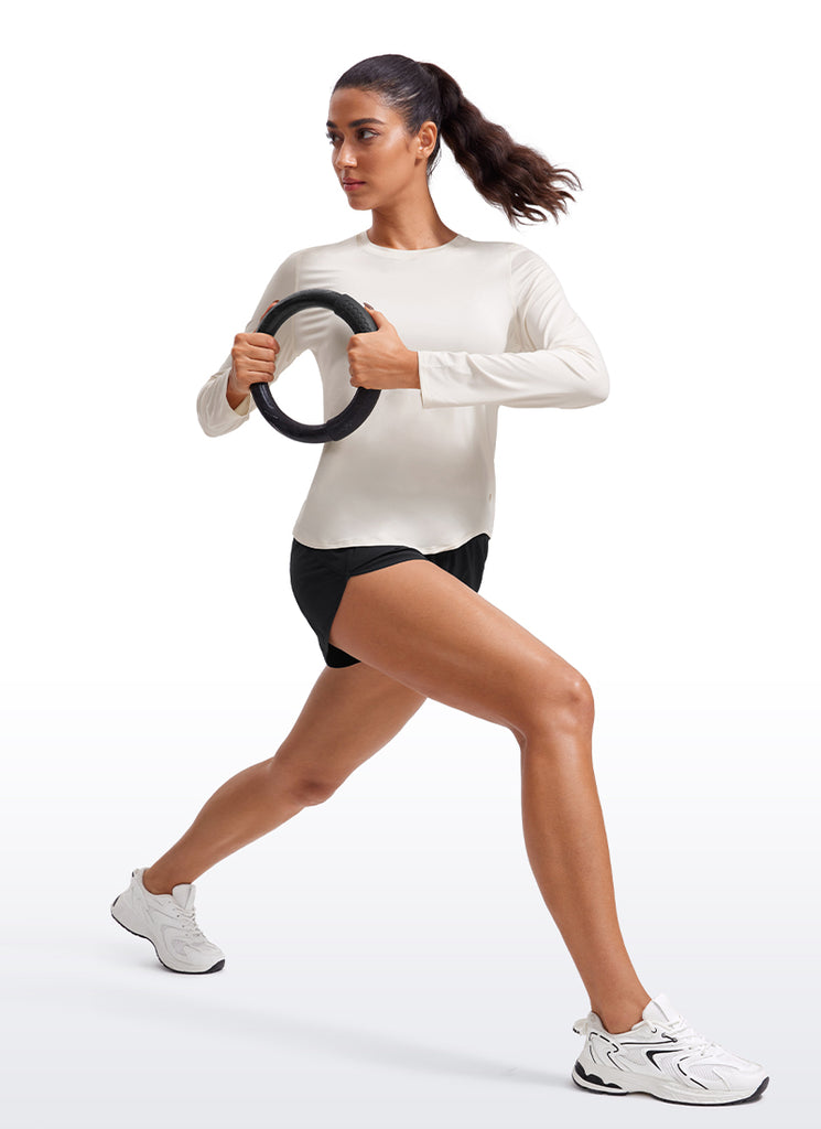 CRZ YOGA Women UPF 50+ Running Lightweight Loose Fit Long Sleeves Quick Dry White Apricot