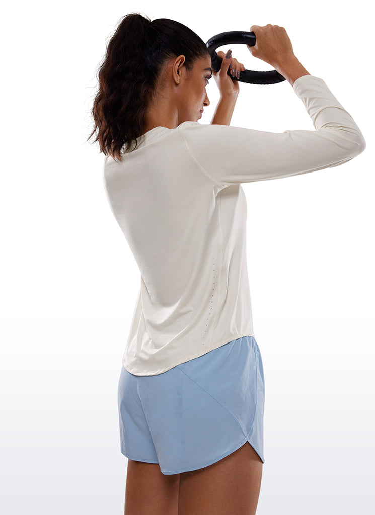 CRZ YOGA Women UPF 50+ Running Lightweight Loose Fit Long Sleeves Quick Dry White Apricot