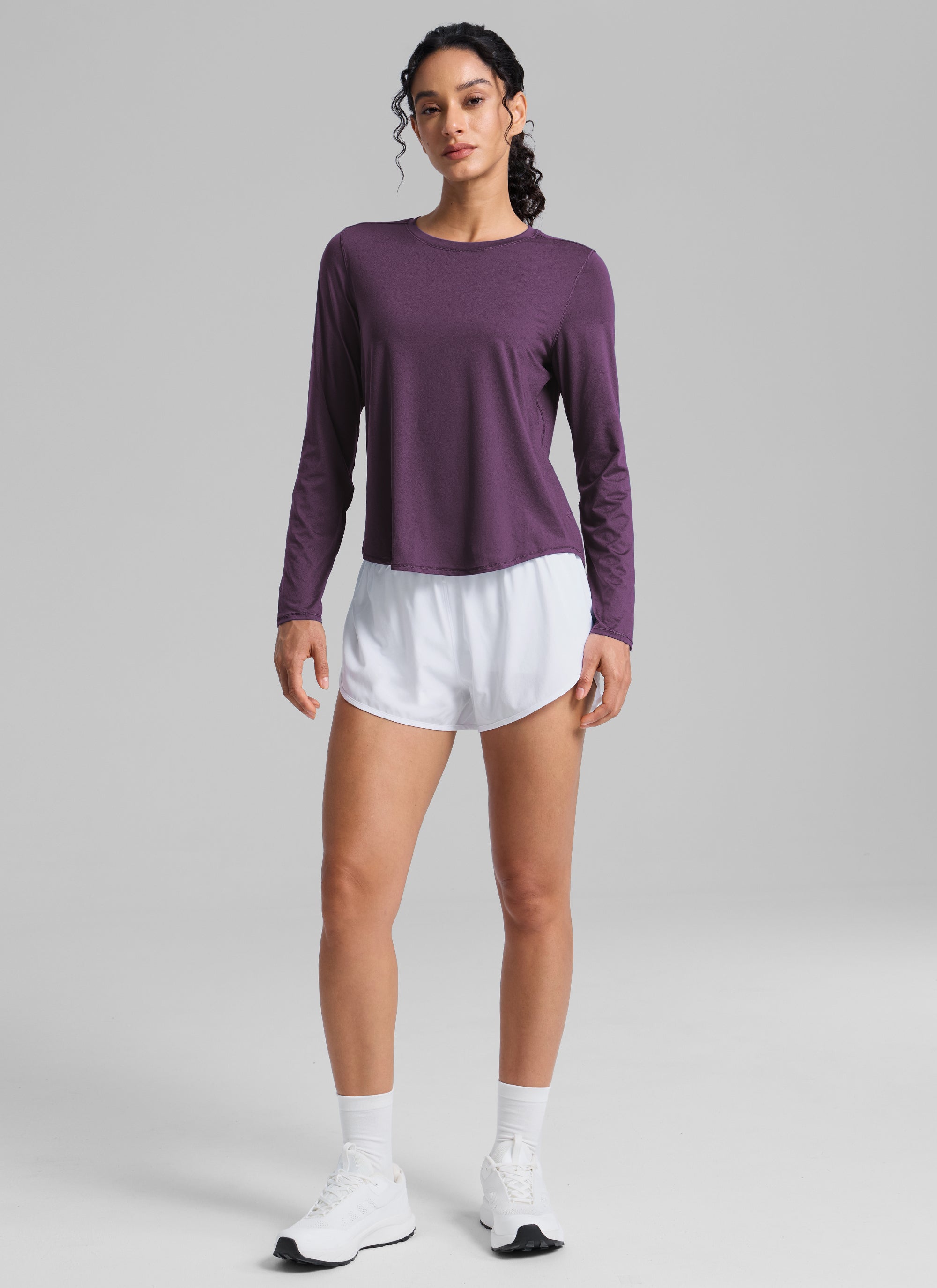 CRZ YOGA Women UPF 50+ Running Lightweight Loose Fit Long Sleeves Quick Dry Deep Crocus Violet
