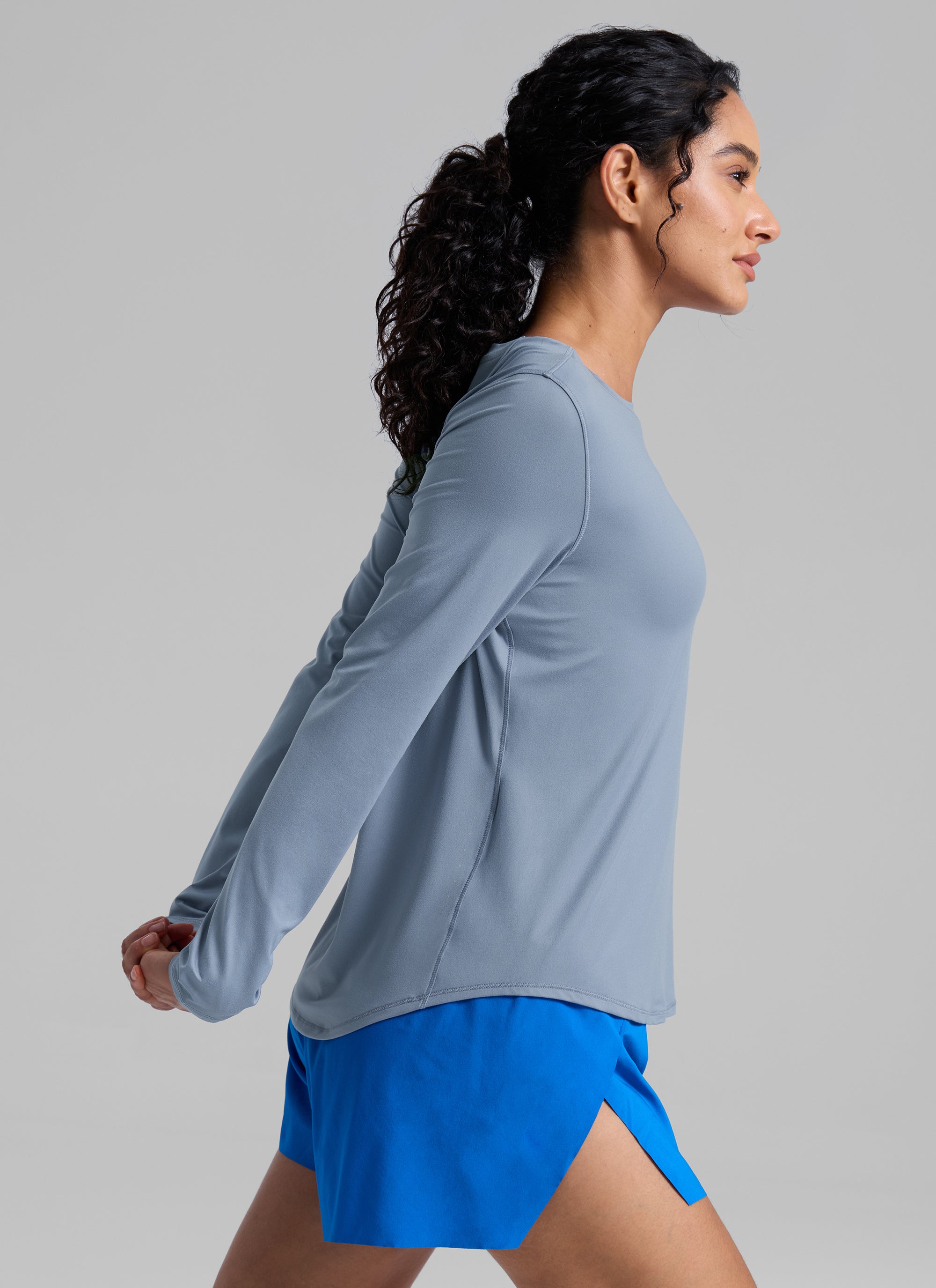 CRZ YOGA Women UPF 50+ Running Lightweight Loose Fit Long Sleeves Quick Dry Slate Blue