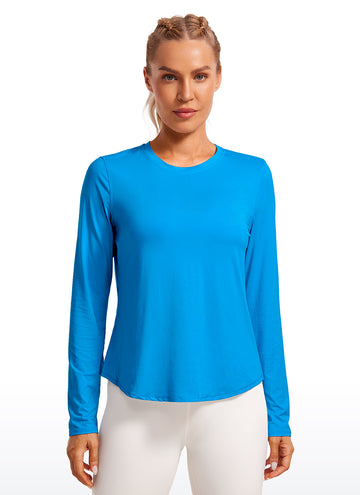 CRZ YOGA Women UPF 50+ Running Lightweight Loose Fit Long Sleeves Quick Dry Poolside Blue