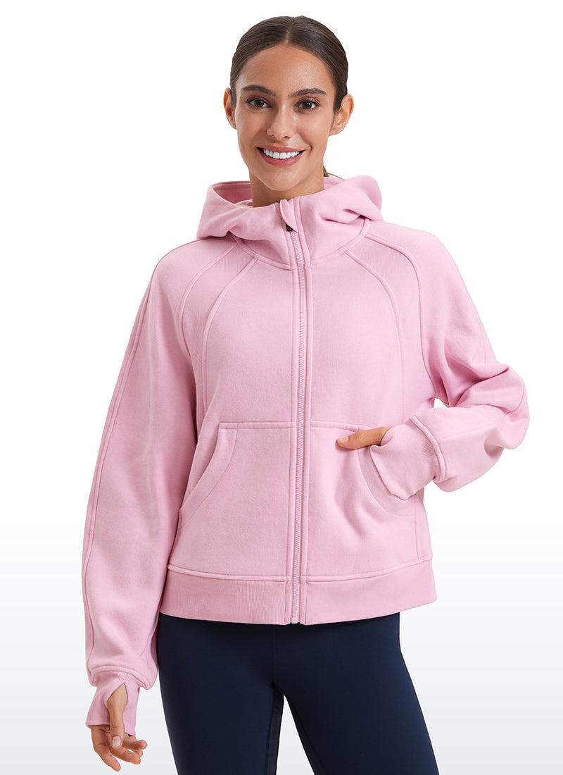 Fleece Lined Full Zip Hoodies with Thumb Holes