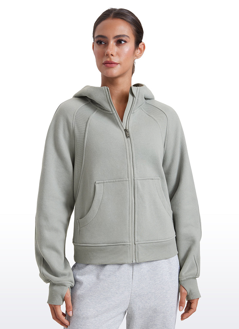 Fleece Lined Full Zip Hoodies with Thumb Holes