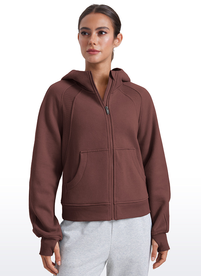 Fleece Lined Full Zip Hoodies with Thumb Holes