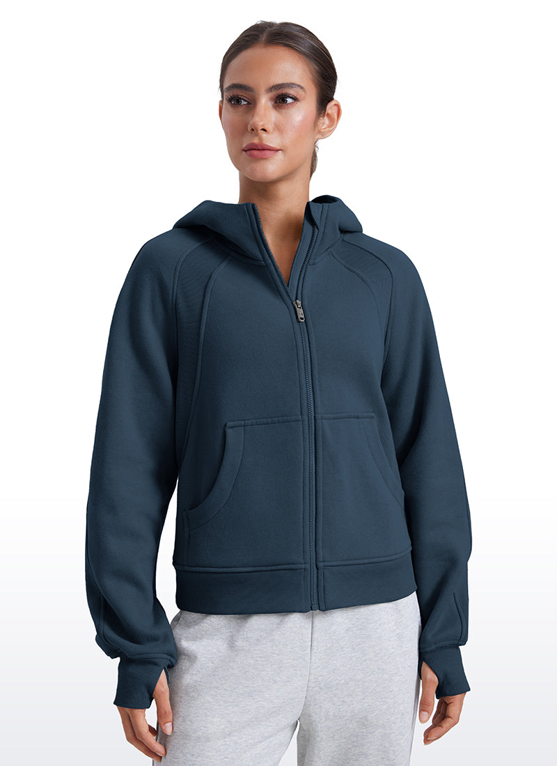 Fleece Lined Full Zip Hoodies with Thumb Holes