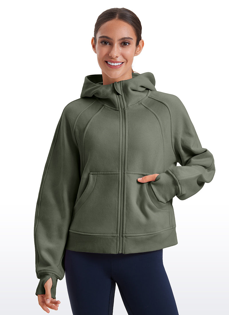 Fleece Lined Full Zip Hoodies with Thumb Holes