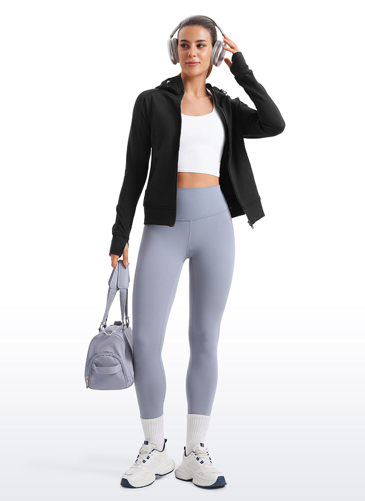 CRZ YOGA Women's Slim Fit Outerwear Amenity Full Zip Hoodies Thumb Holes Black