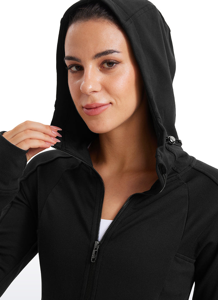 CRZ YOGA Women's Slim Fit Outerwear Amenity Full Zip Hoodies Thumb Holes Black
