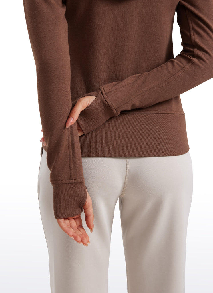 CRZ YOGA Women's Slim Fit Outerwear Amenity Full Zip Hoodies Thumb Holes Grey Sage