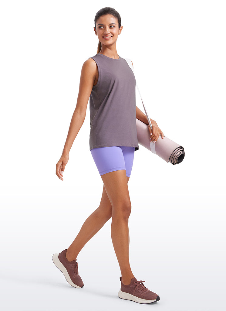 CRZYOGA  women's Pima Cotton Tank High Neck Graphite Green