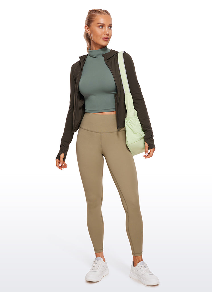 CRZ YOGA Women's Slim Fit Butterluxe Yoga Crop Long Sleeves Mock Turtleneck Grey Sage