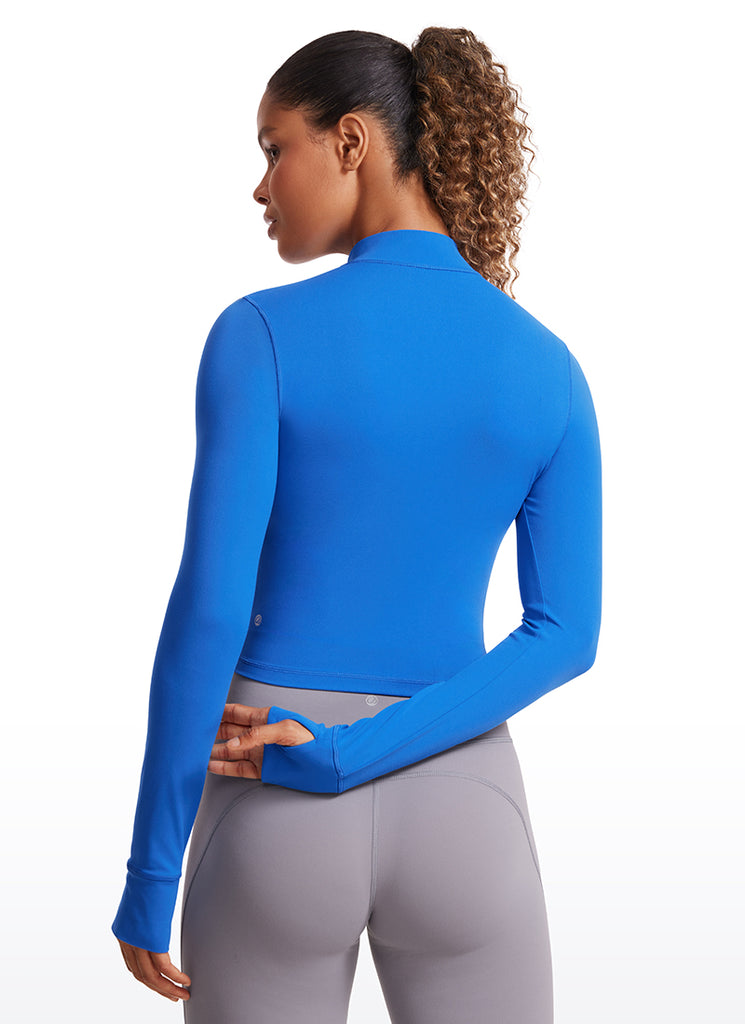 CRZ YOGA Women's Butterluxe Cropped Outerwear Full Zip Jackets White Apricot