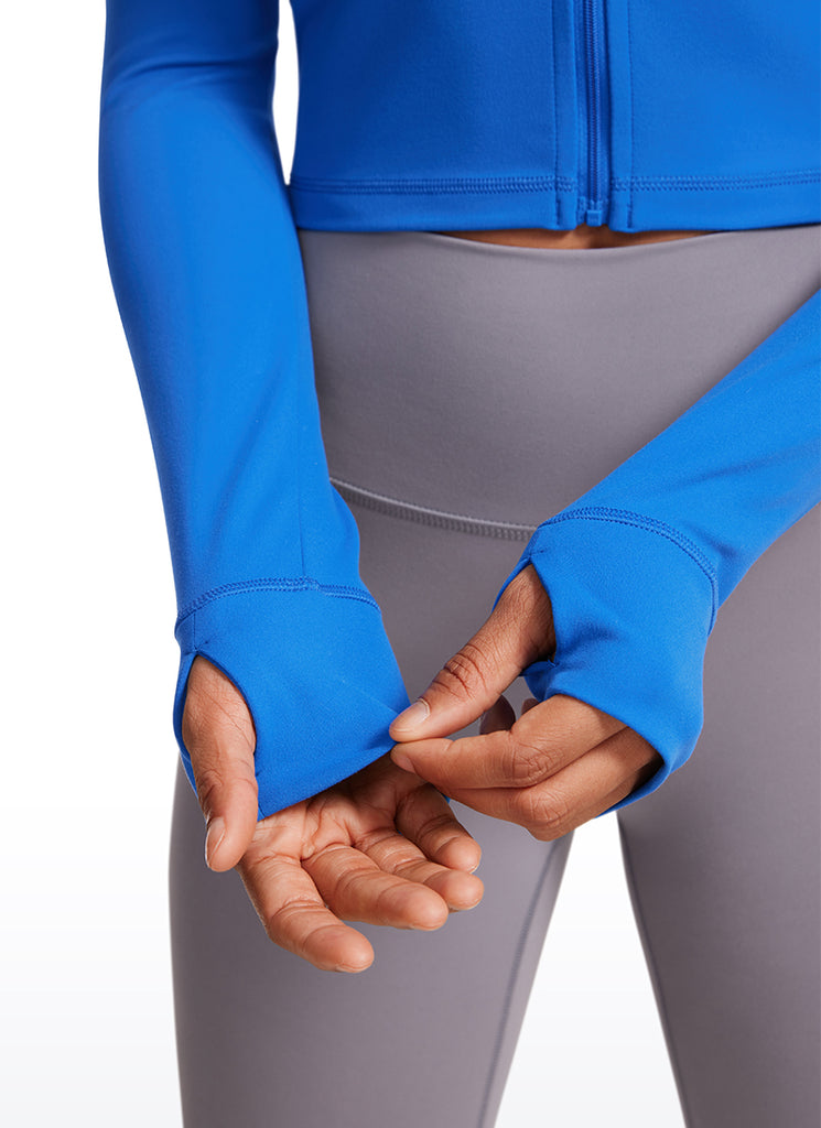 CRZ YOGA Women's Butterluxe Cropped Outerwear Full Zip Jackets White Apricot