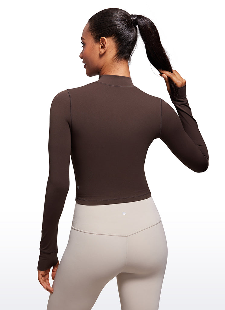 CRZ YOGA Women's Butterluxe Cropped Outerwear Full Zip Jackets Hot Fudge Brown