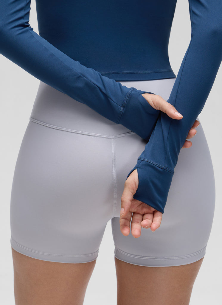 CRZ YOGA Women's Butterluxe Cropped Outerwear Full Zip Jackets French Navy