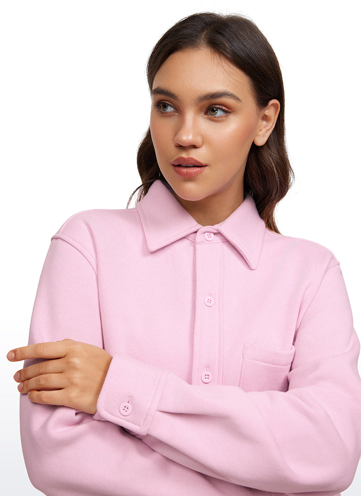 CRZ YOGA Women's Oversized Fit Outerwear Fleece Lined Shirt Jackets Green Jade