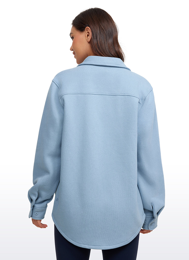 CRZ YOGA Women's Oversized Fit Outerwear Fleece Lined Shirt Jackets Pomegranate