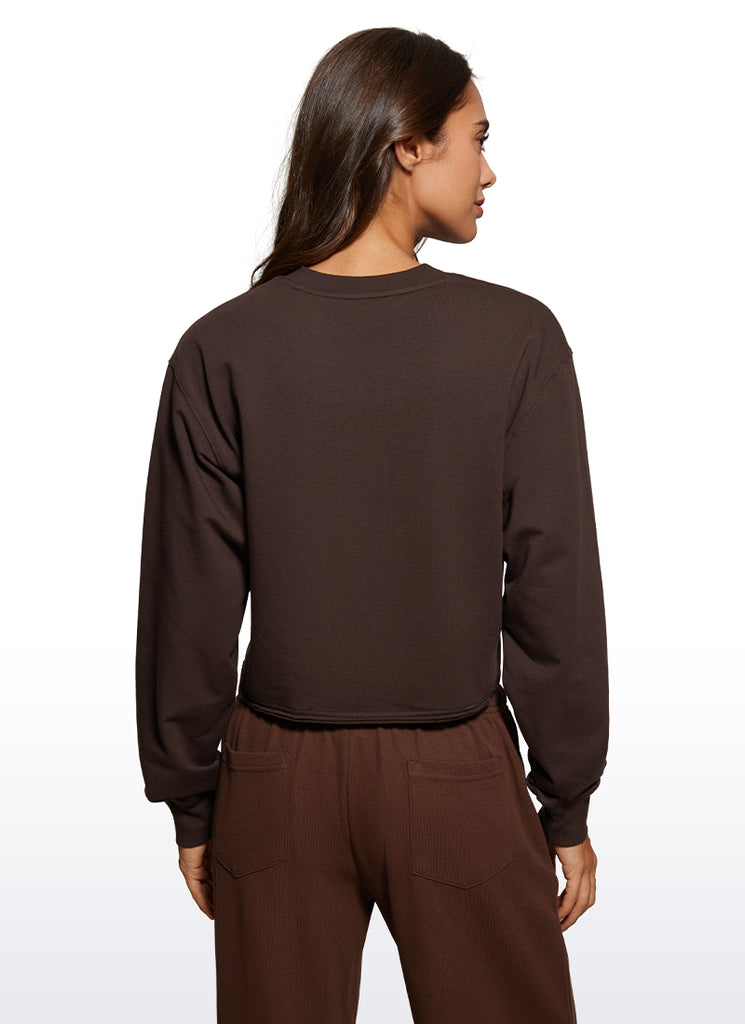 CRZ YOGA Womens Classic Fit Sweat Shirt Crew Neck Pullover Hot Fudge Brown