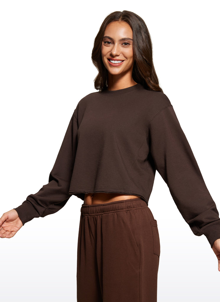 CRZ YOGA Womens Classic Fit Sweat Shirt Crew Neck Pullover Hot Fudge Brown