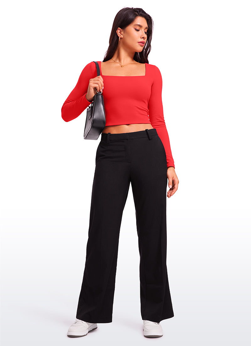 CRZ YOGA Women's Tight Fit Butterluxe Yoga Crop Long Sleeves Square Neck Sparkle Blue