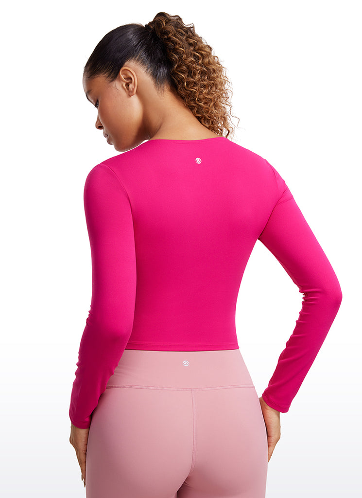 CRZ YOGA Women's Slim Fit Yoga Butterluxe Crop Long Sleeves Front Seam White