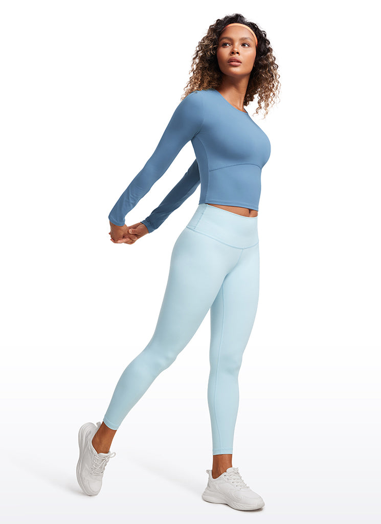 CRZ YOGA Women's Slim Fit Yoga Butterluxe Crop Long Sleeves Front Seam Velvet Dust