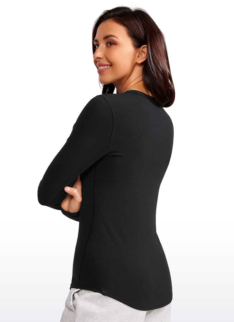 CRZ YOGA Women's Daily Casual Ribbed Crewneck Long Sleeves Slim Fit Sparkle Blue