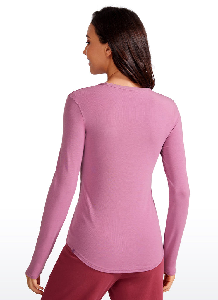 CRZ YOGA Women's Daily Casual Ribbed Crewneck Long Sleeves Slim Fit Black