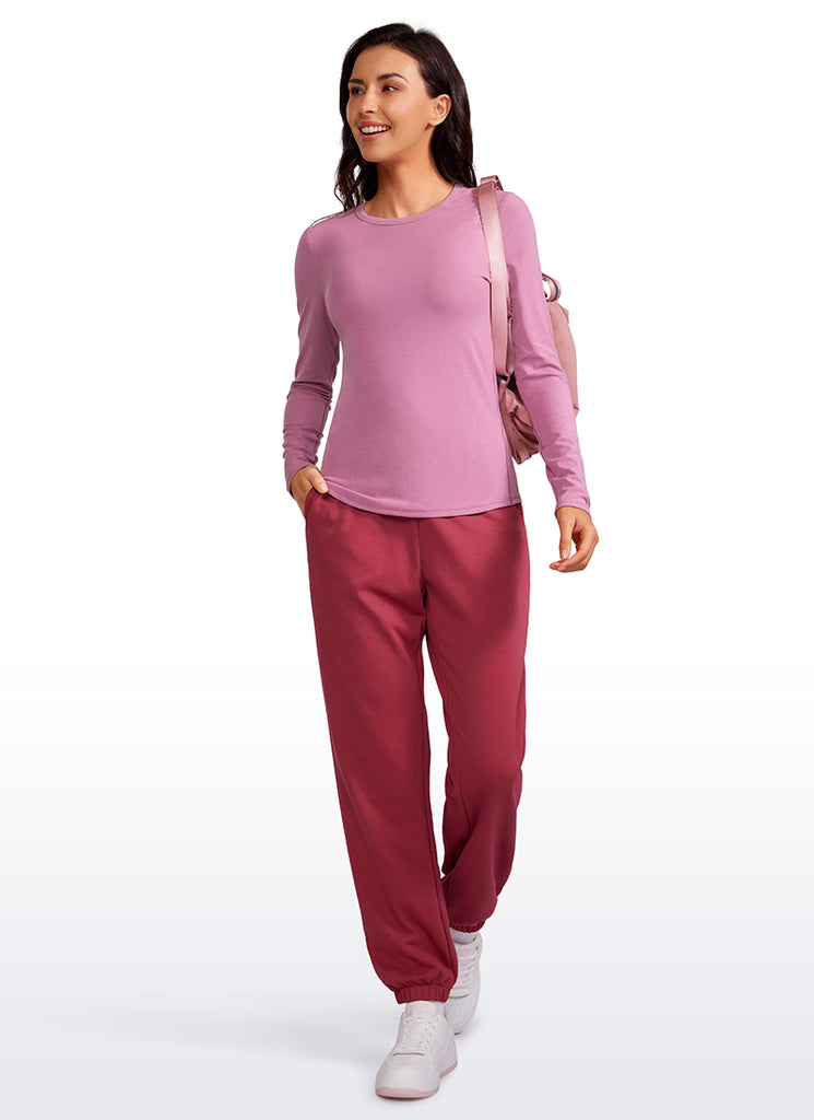 CRZ YOGA Women's Daily Casual Ribbed Crewneck Long Sleeves Slim Fit Black