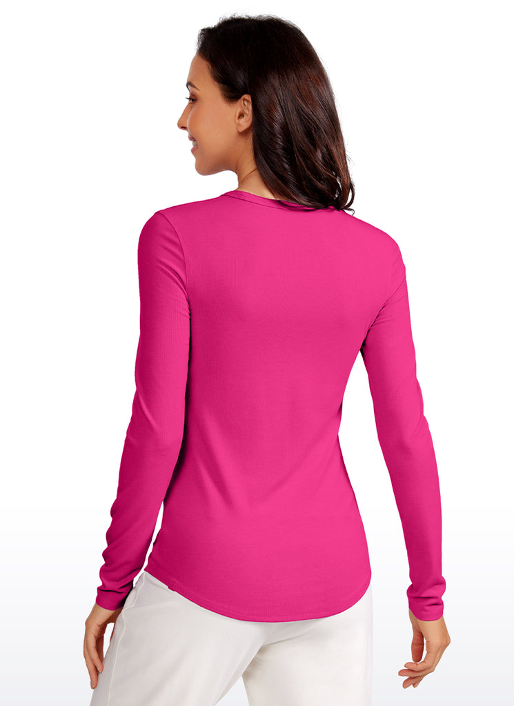 CRZ YOGA Women's Daily Casual Ribbed Crewneck Long Sleeves Slim Fit Velvet Dust