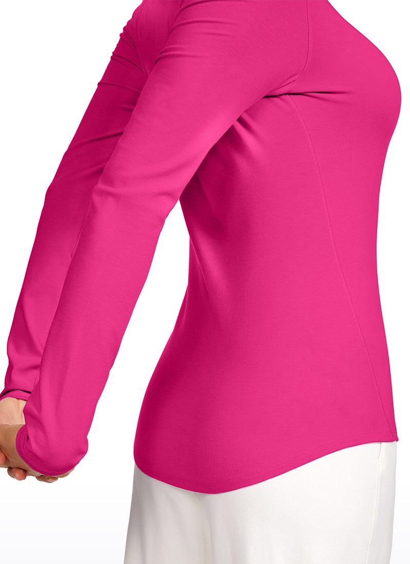 CRZ YOGA Women's Daily Casual Ribbed Crewneck Long Sleeves Slim Fit Velvet Dust