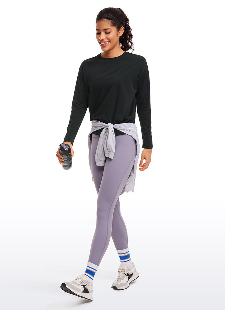 CRZ YOGA Women's Casual Loose Fit Pima Cotton Long Sleeves Crew Neck Black