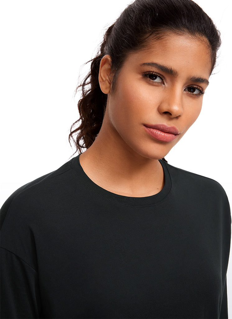 CRZ YOGA Women's Casual Loose Fit Pima Cotton Long Sleeves Crew Neck Black