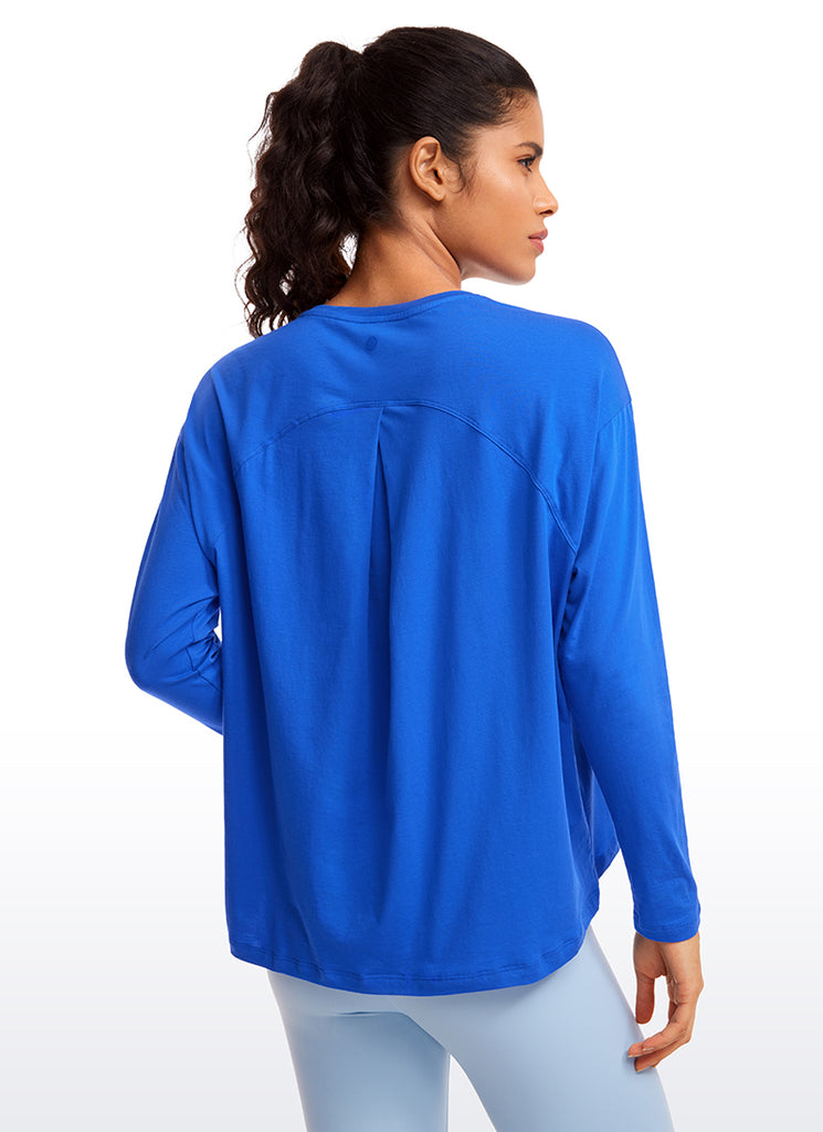 CRZ YOGA Women's Casual Loose Fit Pima Cotton Long Sleeves Crew Neck Lavender Gray