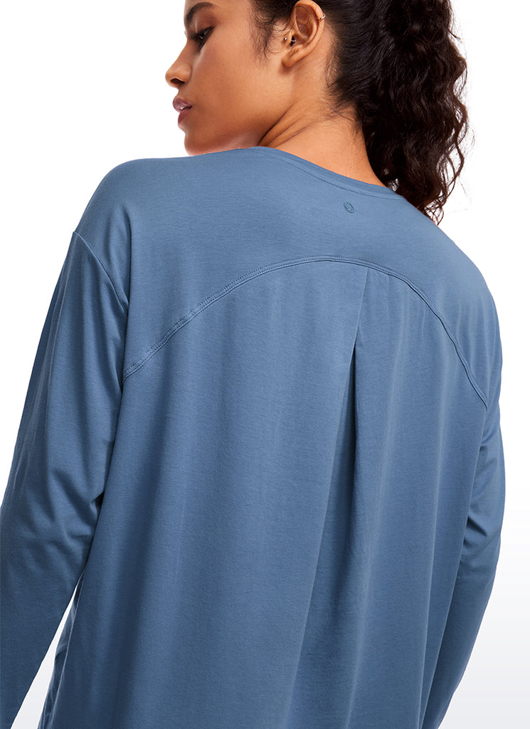 CRZ YOGA Women's Casual Loose Fit Pima Cotton Long Sleeves Crew Neck Graphite Green