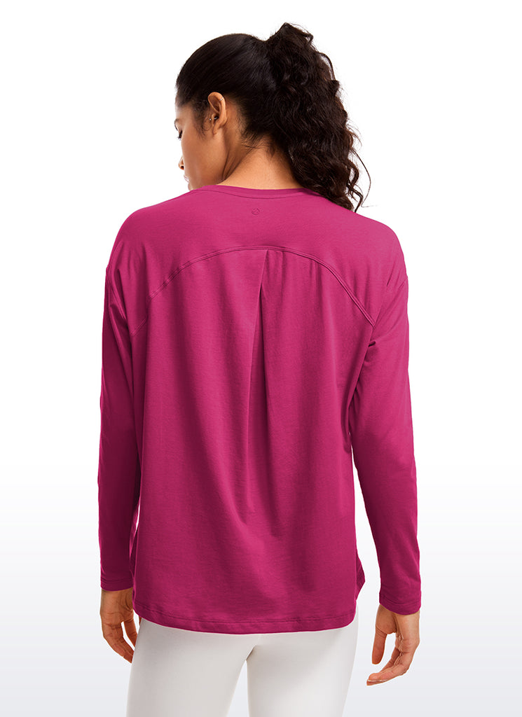 CRZ YOGA Women's Casual Loose Fit Pima Cotton Long Sleeves Crew Neck Black