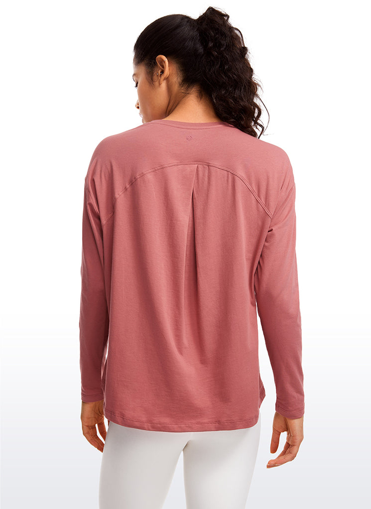 CRZ YOGA Women's Casual Loose Fit Pima Cotton Long Sleeves Crew Neck Sizzling Pink