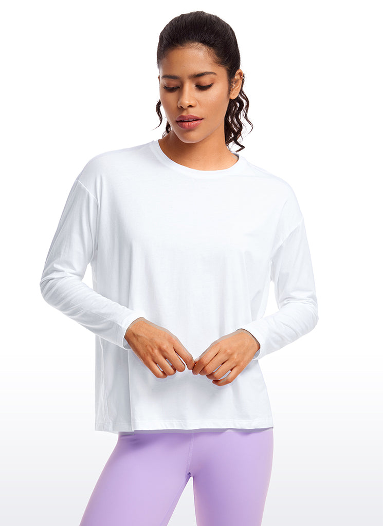 CRZ YOGA Women's Casual Loose Fit Pima Cotton Long Sleeves Crew Neck Briar Rose