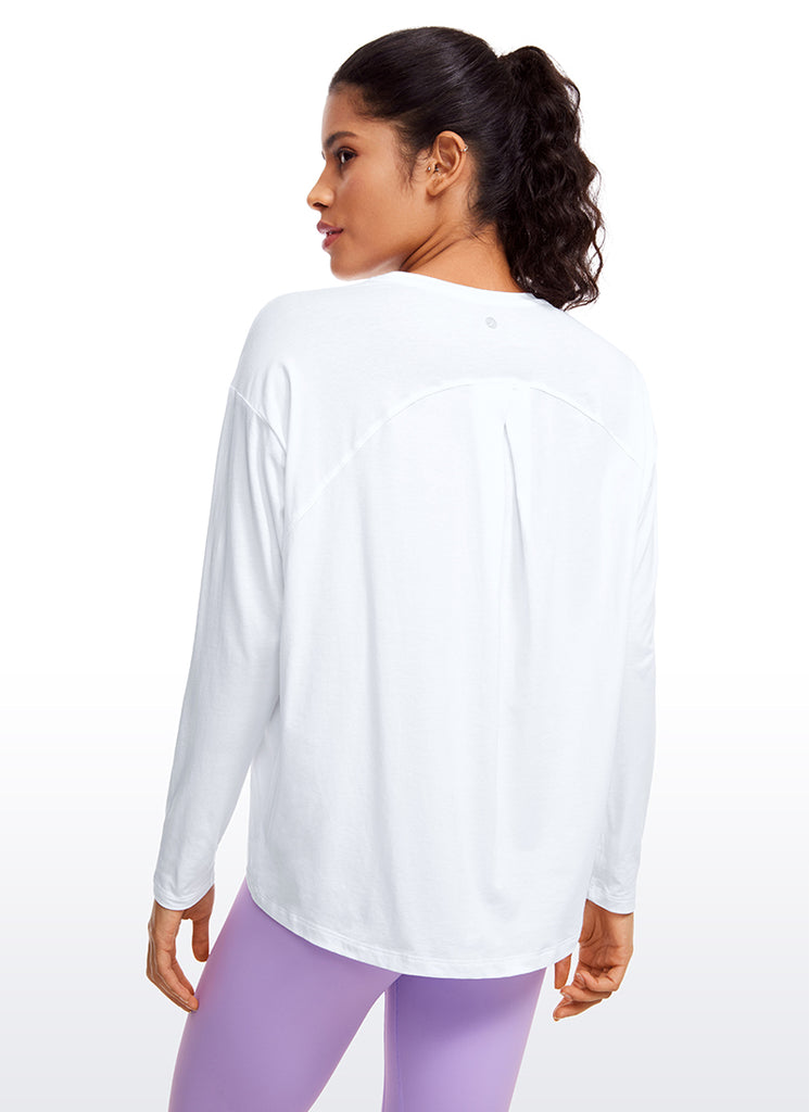 CRZ YOGA Women's Casual Loose Fit Pima Cotton Long Sleeves Crew Neck Briar Rose