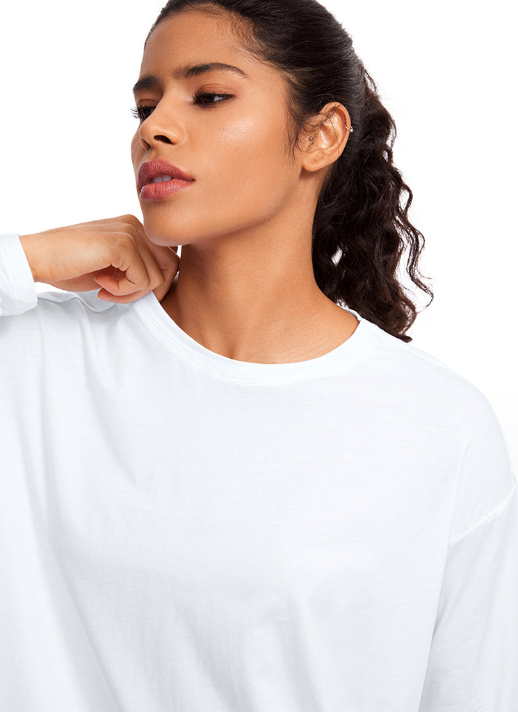 CRZ YOGA Women's Casual Loose Fit Pima Cotton Long Sleeves Crew Neck Briar Rose