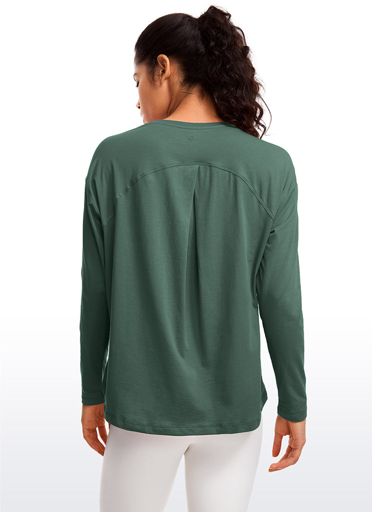CRZ YOGA Women's Casual Loose Fit Pima Cotton Long Sleeves Crew Neck Green Jade