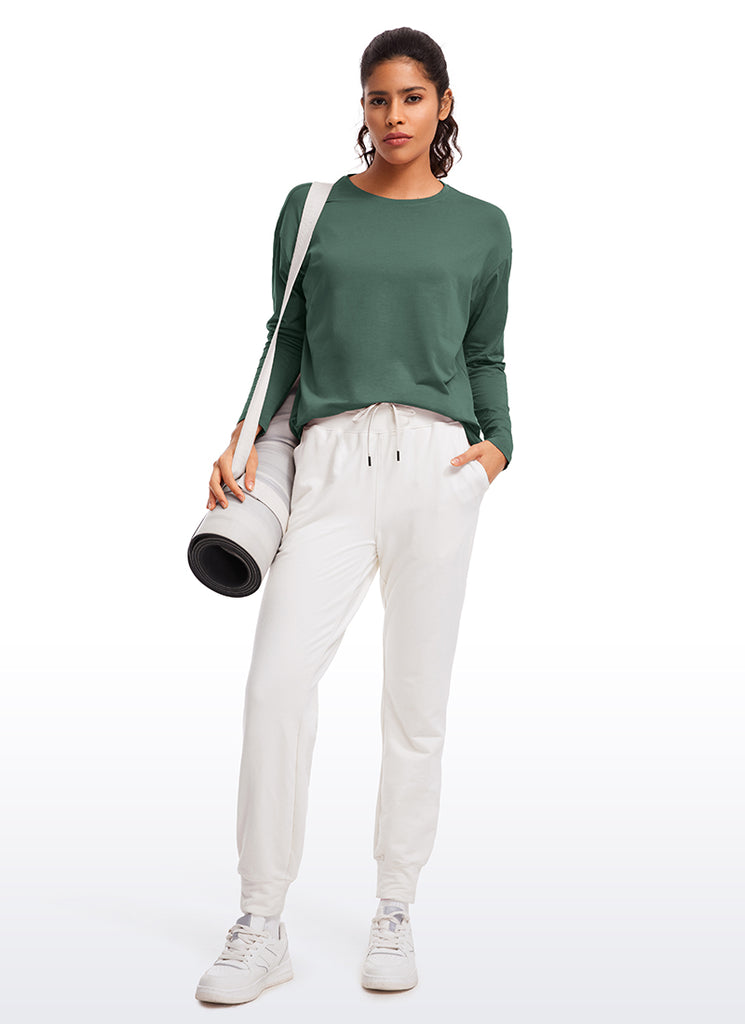 CRZ YOGA Women's Casual Loose Fit Pima Cotton Long Sleeves Crew Neck White