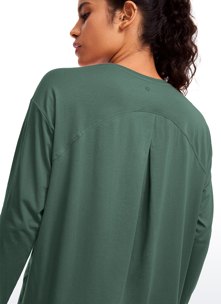 CRZ YOGA Women's Casual Loose Fit Pima Cotton Long Sleeves Crew Neck White