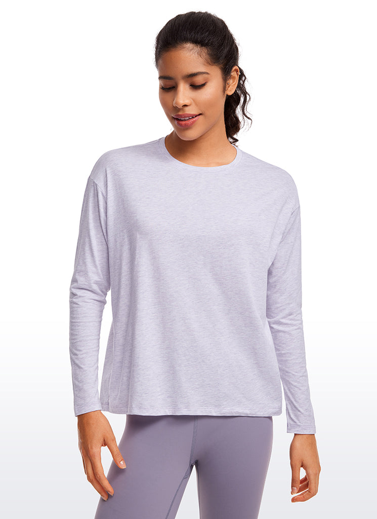 CRZ YOGA Women's Casual Loose Fit Pima Cotton Long Sleeves Crew Neck White