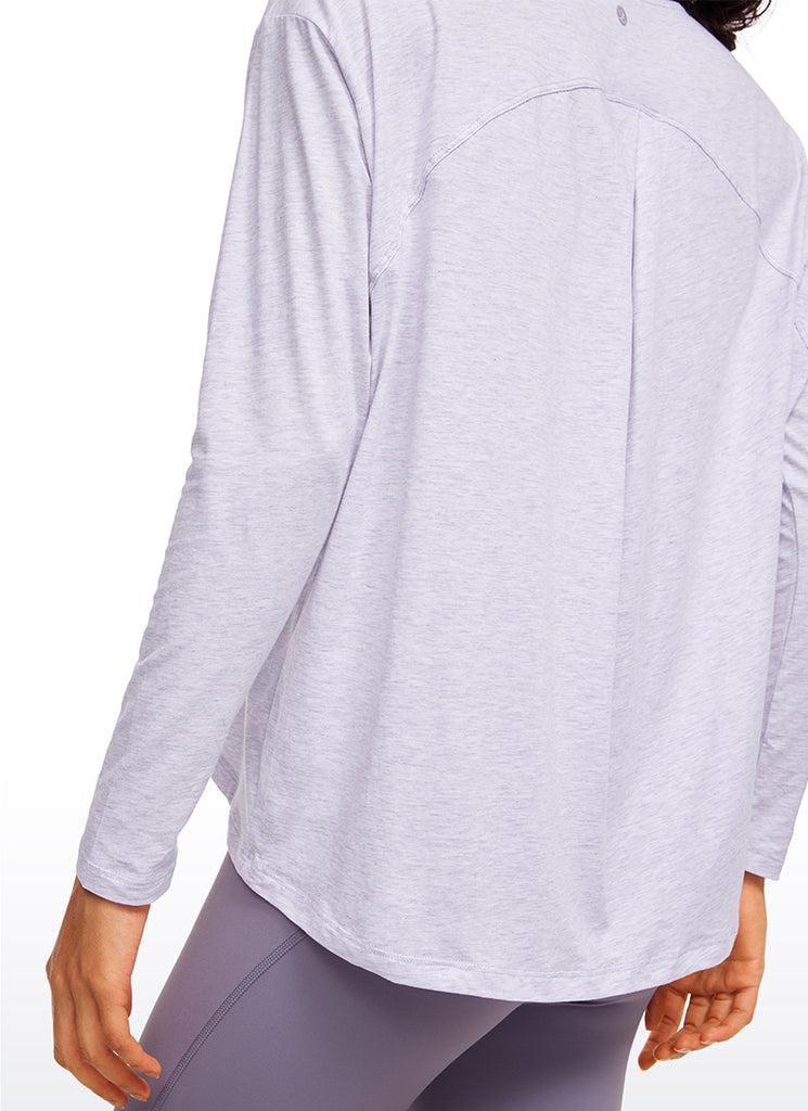 CRZ YOGA Women's Casual Loose Fit Pima Cotton Long Sleeves Crew Neck White