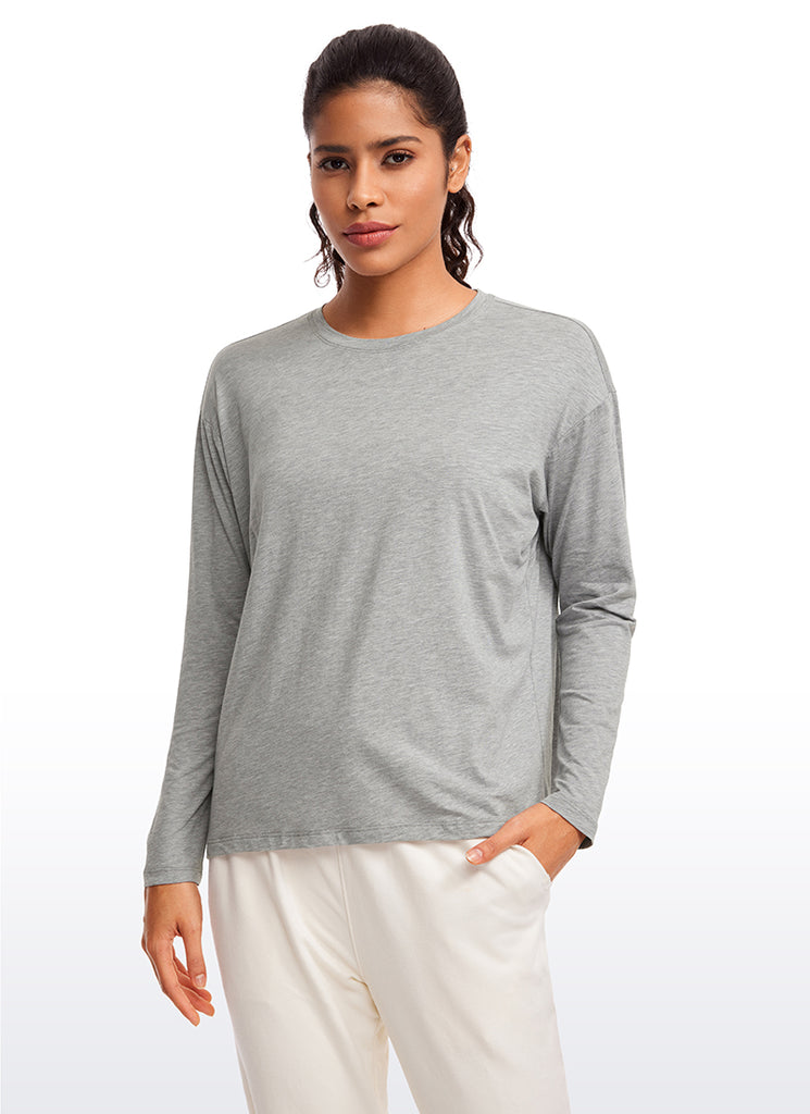 CRZ YOGA Women's Casual Loose Fit Pima Cotton Long Sleeves Crew Neck Heathered Medium Grey