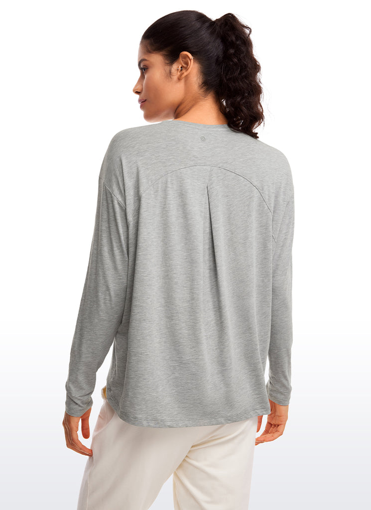 CRZ YOGA Women's Casual Loose Fit Pima Cotton Long Sleeves Crew Neck Heathered Medium Grey