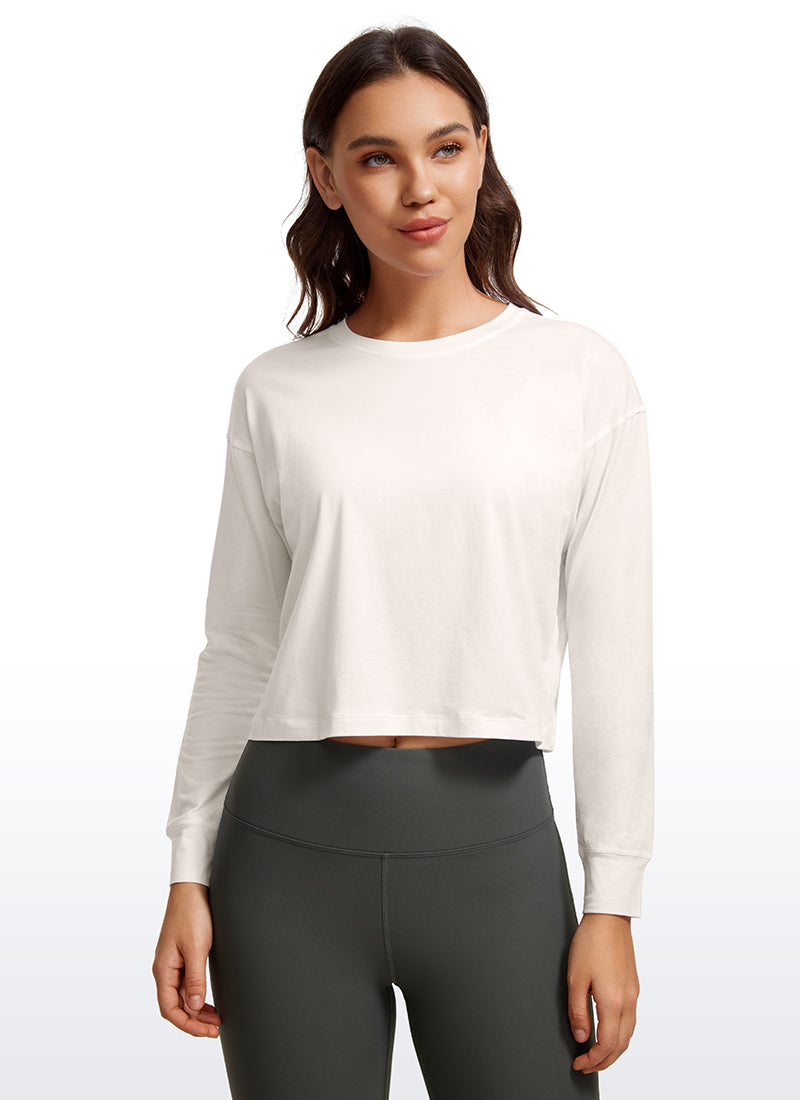 Pima Cotton Cropped Long Sleeve Loose Fit