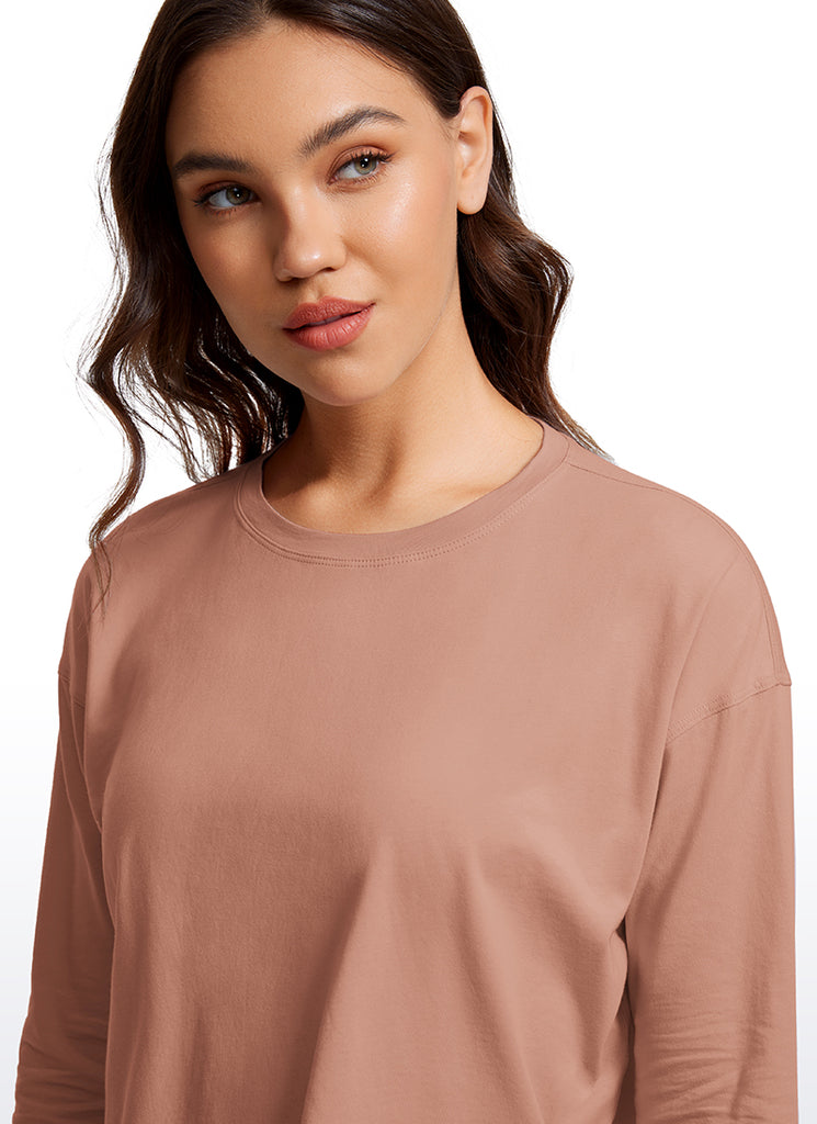 CRZ YOGA Women's Yoga Loose Fit Tops Pima Cotton Cropped Long Sleeve Black